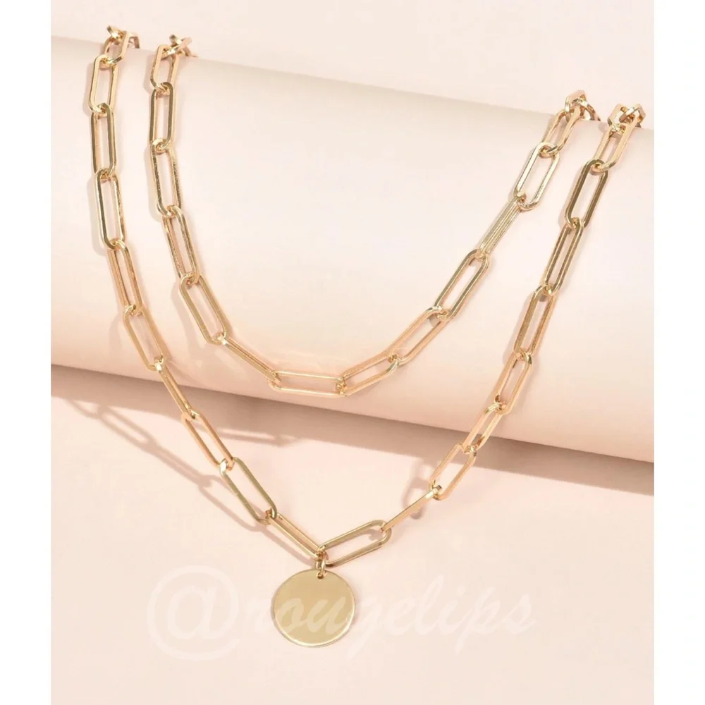 Gold Tone Double Layer Chain with Charm Fashion Necklace - Picture 3 of 10